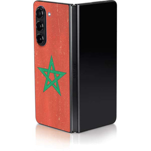 Morocco Flag Distressed Galaxy Z Fold5 5G Skin